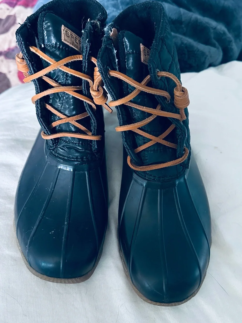 Sperry black Waterproof Duck Boots with Tan Laces